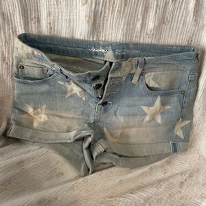 Zara Light Blue Star Print Jean Shorts